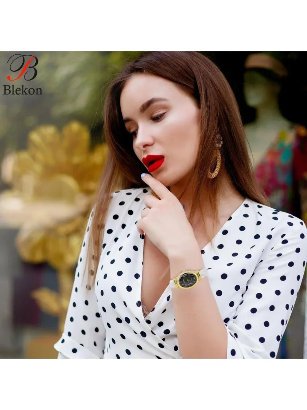 Women's Gold/Black/White Pearl/Oval Shell Color Design Cuff Bangle Stylish Watch